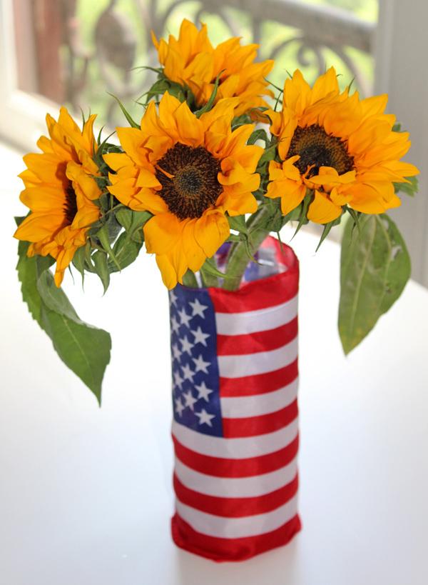 diy patriotic decor red white blue vase with sunflowers