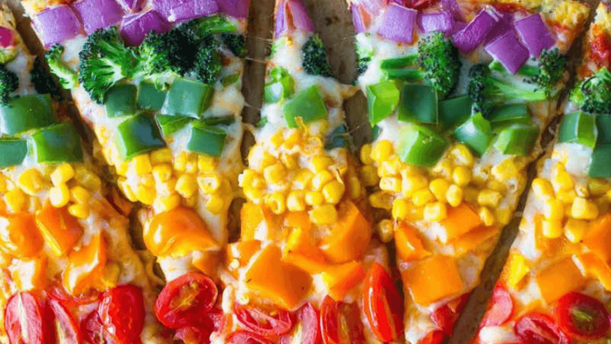Rainbow colored pizza