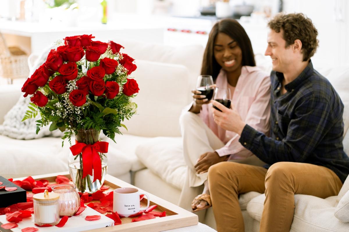 couple with roses valentines day story image