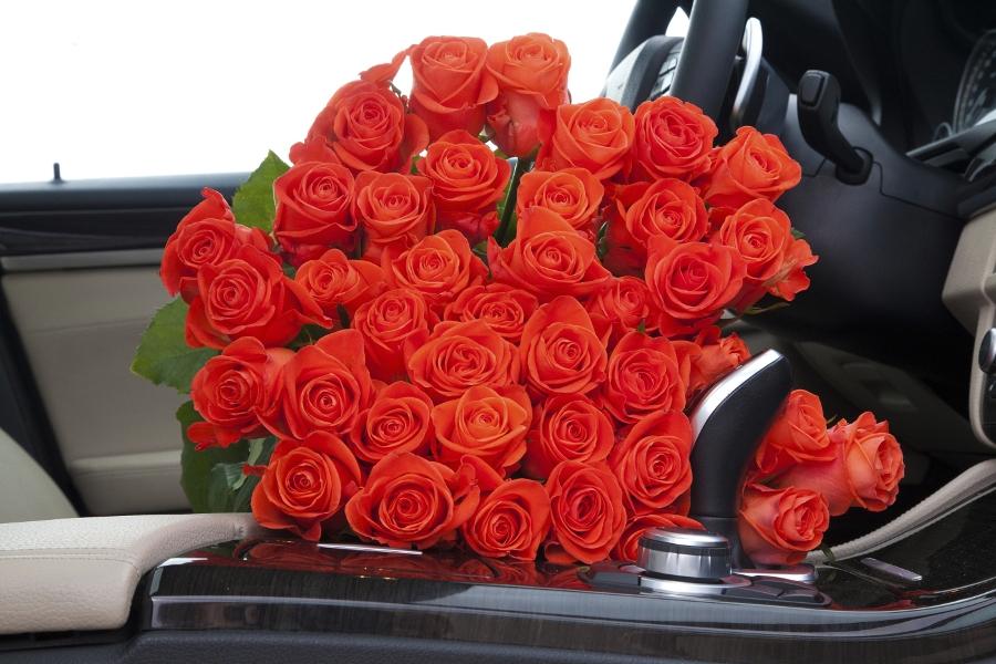 roses in car