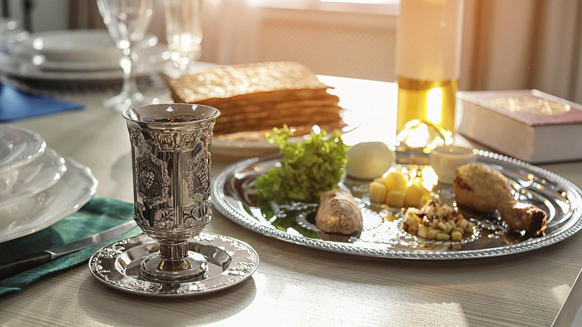 Table served for Passover  Pesach  Seder indoors