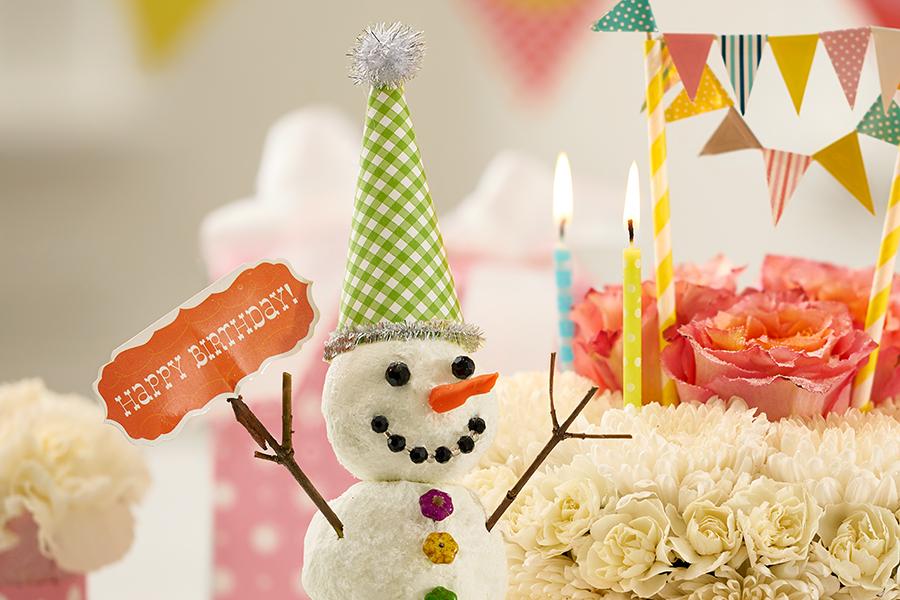 Snowman with Hat and Happy Birthday Sign