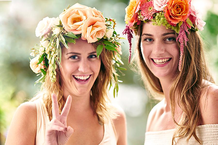 two girls with flower crowns