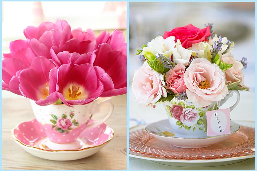 Teacups with pink flowers