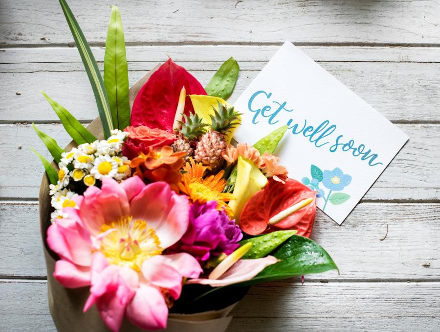 get well soon flowers with card message