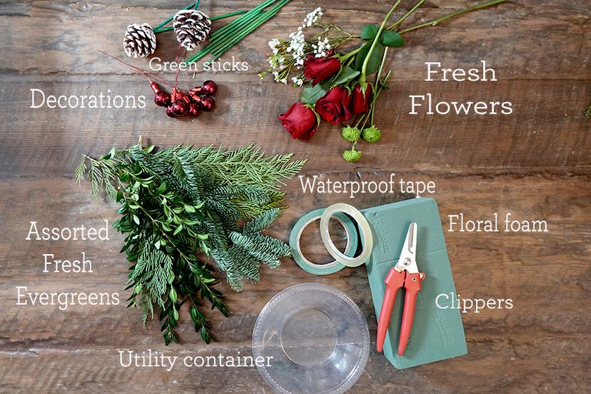 Supplies for Creating a DIY Holiday Flower Tree