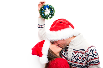 Couple Kissing Underneath Mistletoe