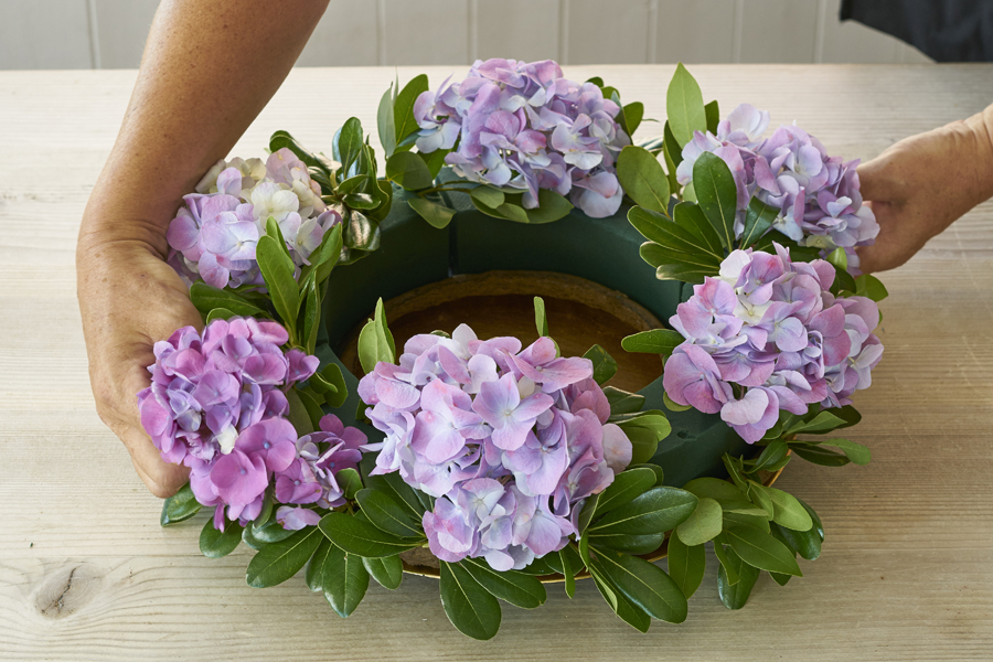 Step  Continued  Add large flowers  hydrangeas  all around