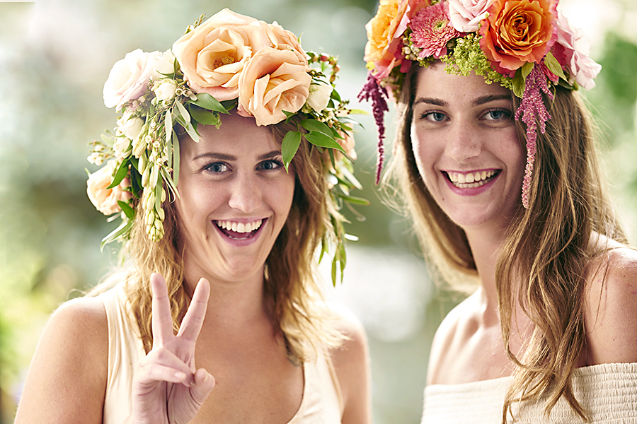 two girls with flower crowns