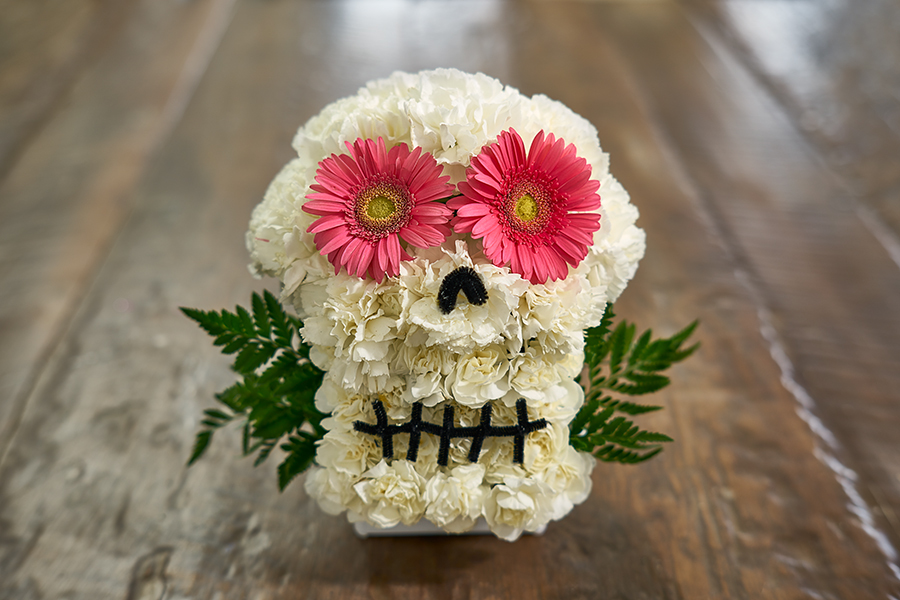 flower sugar skull pink flower eyes