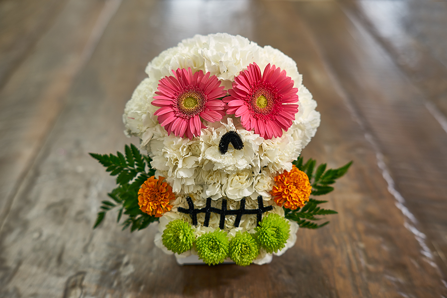 flower sugar skull pink flower marigold flower