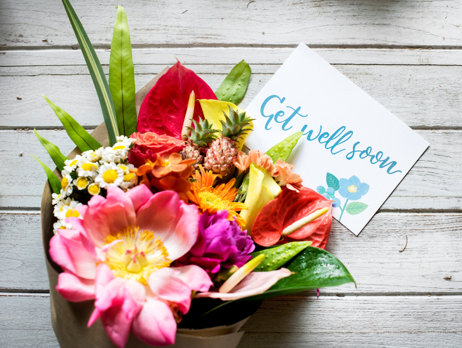 get well soon flowers with card message