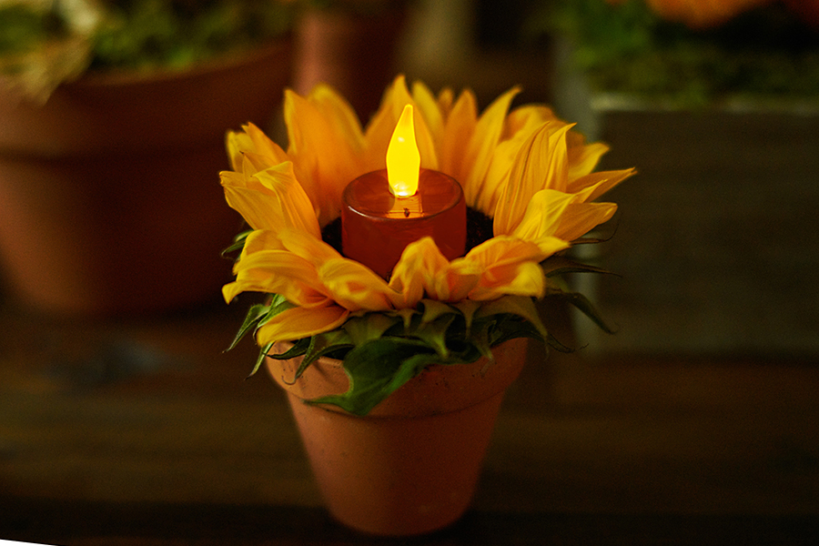 sunflower candle holder with LED votive light