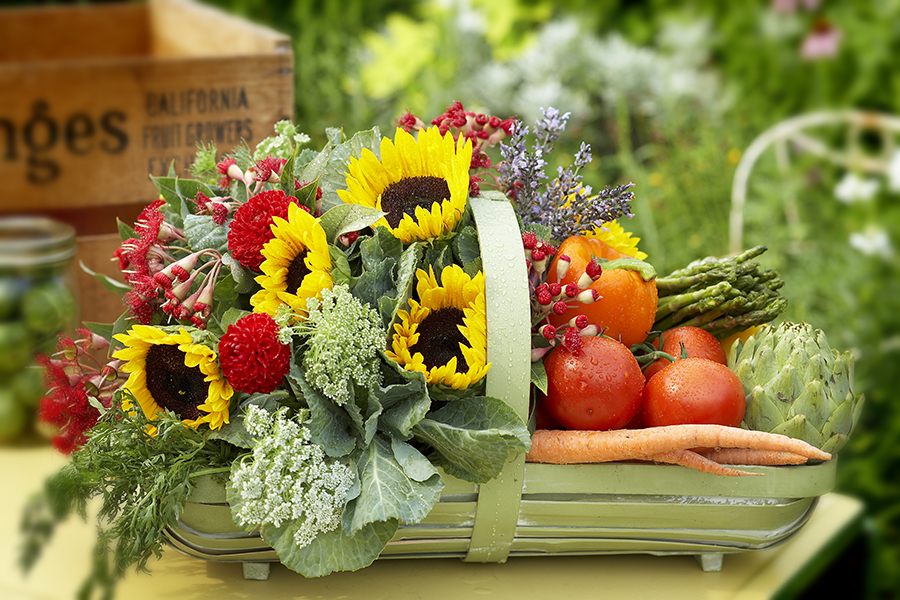 sunflowers and veggies