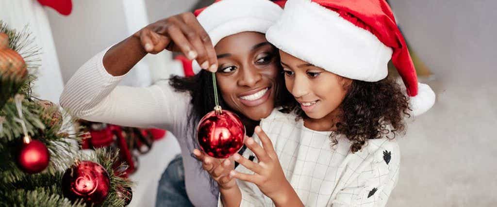 Holiday decor with Mom and daughter on Christmas