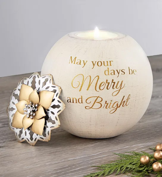 https://www.flowers.com/blog/wp content/uploads///white elephant gift ideas with May Your Days Be Merry And Bright Candle