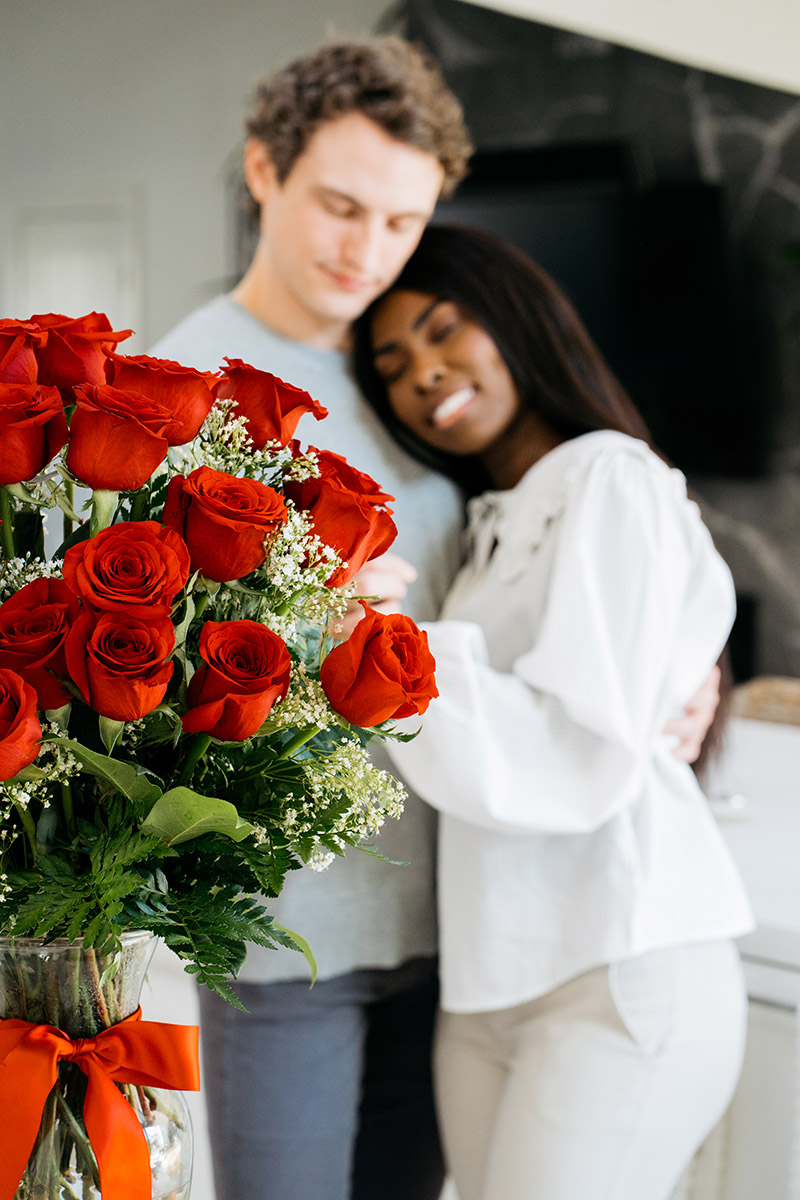 valentines day gifts with couple embracing