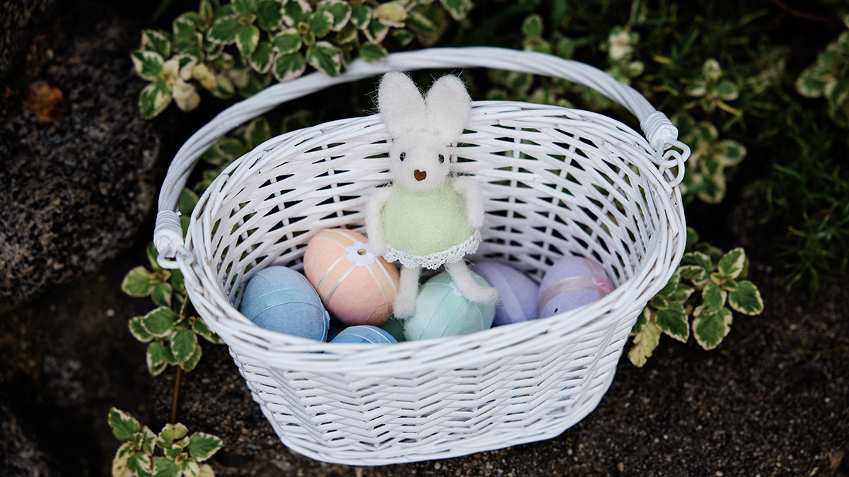 happy easter wishes easter basket in garden