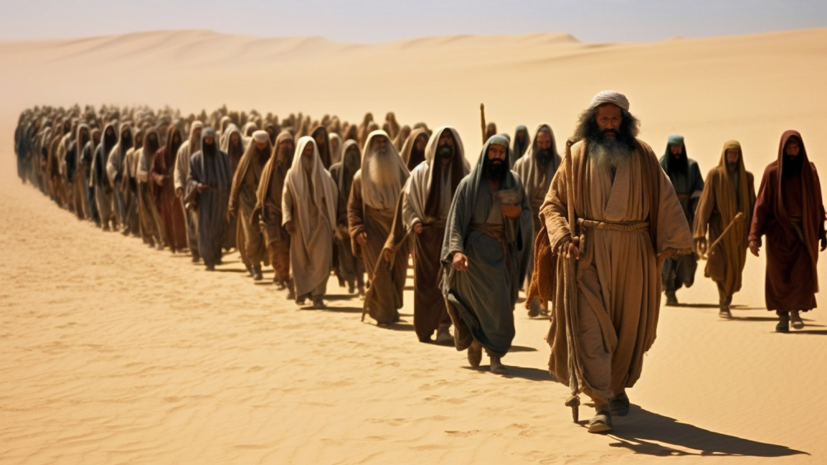 Moses leads the Jews through the desert, Moses led his people to the Promised Land through the Sinai desert. Religion Bible, History. Escape.